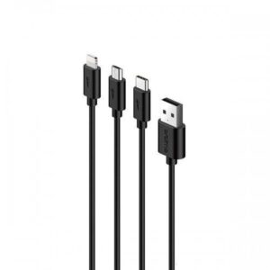 Oraimo 3 In 1 Lightning To Type C To Micro USB Cable – Black