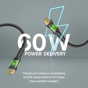 Promate TransLine-CC   60W Power Delivery Ultra-Fast USB-C Cable with Transparent Shells